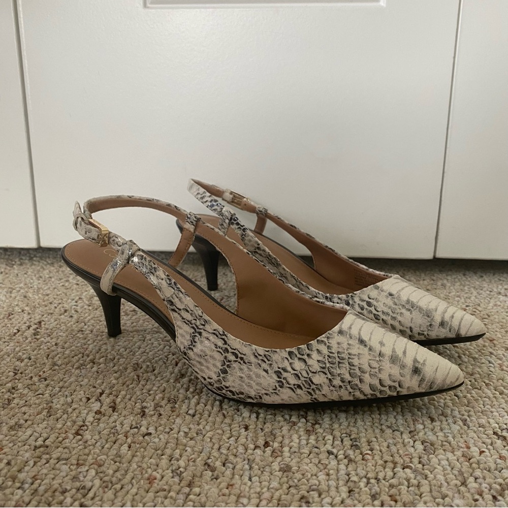NWOT Calvin Klein Snakeprint Slingback Kitten Heels